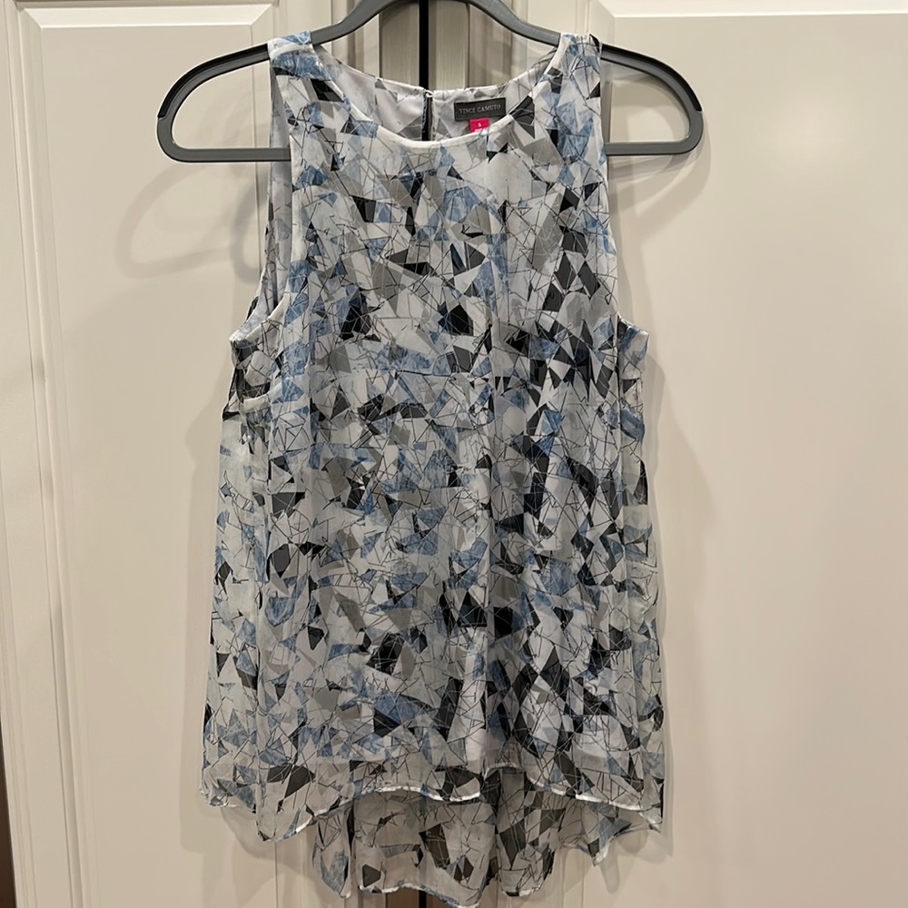 Vince Camuto Blue Broken Prism Hi-Lo Layered Tank, Size S